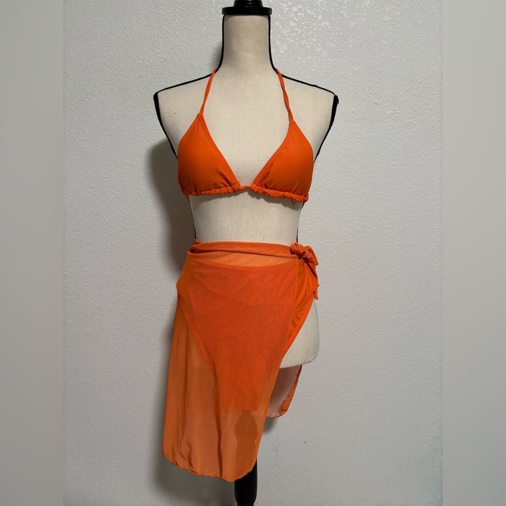 Orange 2 Piece Swimsuit With Coverup